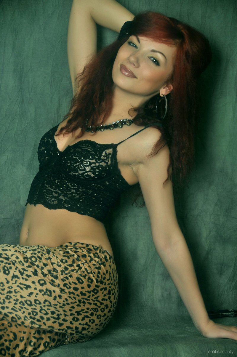Monika Sexy Redhead Babe Strips 01